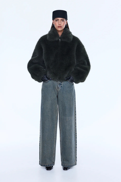 SHOP ENA PELLY DAPHNE FAUX FUR BOMBER IN OLIVE ONLINE