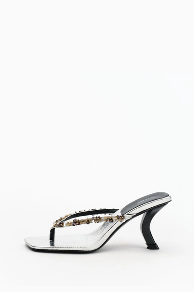 Side profile view of the Alias Mae Teya slide in Silver Crinkle Leather against a plain studio background.