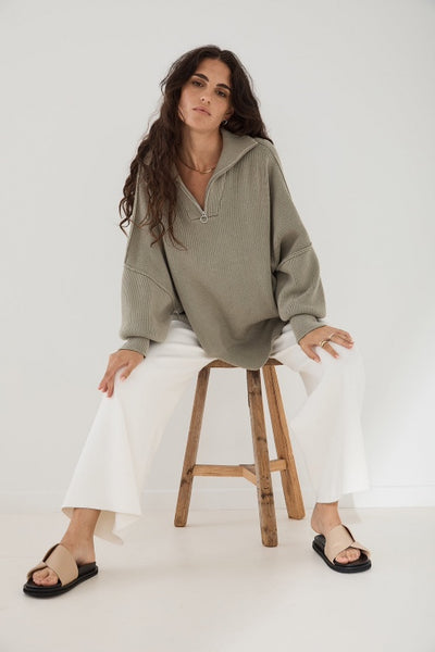 ARCAA - LONDON ZIP SWEATER - SAGE