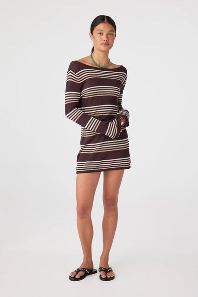 ARCAA MOVEMENT - NIA LONG SLEEVE MINI DRESS - ESPRESSO STRIPE - PERTH BOUTIQUE - AUSTRALIAN BOUTIQUE - WA BOUTIQUE - INTERNATIONAL SHIPPING - USA SHIPPING - PERTH STORES - PERTH STORE - AUSTRALIA - WA - WESTER AUSTRALIA - WOMENS FASHION - FASHION - CLOTHING - WA STOCKIST - PERTH STOCKIST - AUSTRALIAN STOCKIST - STOCKIST