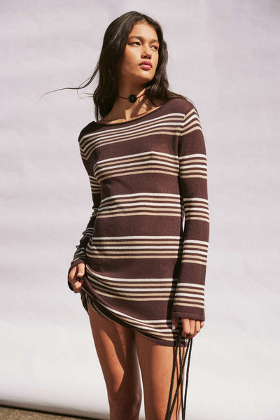 ARCAA MOVEMENT - NIA LONG SLEEVE MINI DRESS - ESPRESSO STRIPE - PERTH BOUTIQUE - AUSTRALIAN BOUTIQUE - WA BOUTIQUE - INTERNATIONAL SHIPPING - USA SHIPPING - PERTH STORES - PERTH STORE - AUSTRALIA - WA - WESTER AUSTRALIA - WOMENS FASHION - FASHION - CLOTHING - WA STOCKIST - PERTH STOCKIST - AUSTRALIAN STOCKIST - STOCKIST