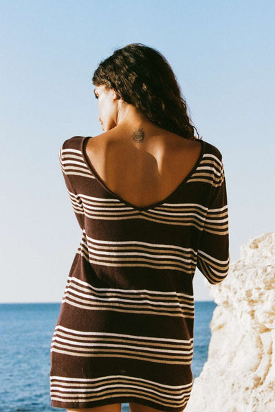 ARCAA MOVEMENT - NIA LONG SLEEVE MINI DRESS - ESPRESSO STRIPE - PERTH BOUTIQUE - AUSTRALIAN BOUTIQUE - WA BOUTIQUE - INTERNATIONAL SHIPPING - USA SHIPPING - PERTH STORES - PERTH STORE - AUSTRALIA - WA - WESTER AUSTRALIA - WOMENS FASHION - FASHION - CLOTHING - WA STOCKIST - PERTH STOCKIST - AUSTRALIAN STOCKIST - STOCKIST