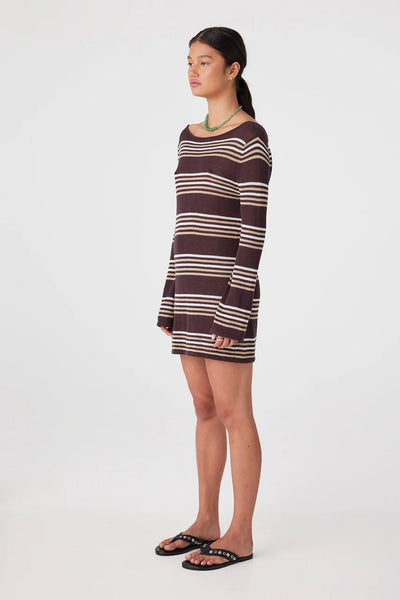 ARCAA MOVEMENT - NIA LONG SLEEVE MINI DRESS - ESPRESSO STRIPE - PERTH BOUTIQUE - AUSTRALIAN BOUTIQUE - WA BOUTIQUE - INTERNATIONAL SHIPPING - USA SHIPPING - PERTH STORES - PERTH STORE - AUSTRALIA - WA - WESTER AUSTRALIA - WOMENS FASHION - FASHION - CLOTHING - WA STOCKIST - PERTH STOCKIST - AUSTRALIAN STOCKIST - STOCKIST