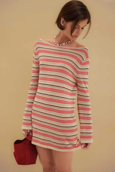 ARCAA MOVEMENT - NIA LONG SLEEVE MINI DRESS - FLAME & TAUPE STRIPE - PERTH BOUTIQUE - AUSTRALIAN BOUTIQUE - WA BOUTIQUE - INTERNATIONAL SHIPPING - USA SHIPPING - PERTH STORES - PERTH STORE - AUSTRALIA - WA - WESTER AUSTRALIA - WOMENS FASHION - FASHION - CLOTHING - WA STOCKIST - PERTH STOCKIST - AUSTRALIAN STOCKIST - STOCKIST