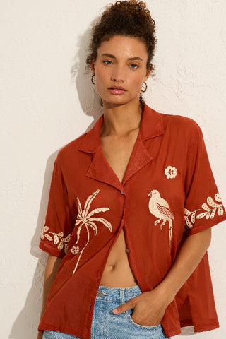 AUGUSTE -  EMBROIDERED RIO SHIRT - RED - PERTH STOCKIST - WA STOCKIST - PERTH BOUTIQUE - WA BOUTIQUE
