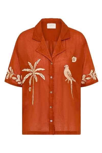 AUGUSTE -  EMBROIDERED RIO SHIRT - RED - PERTH STOCKIST - WA STOCKIST - PERTH BOUTIQUE - WA BOUTIQUE