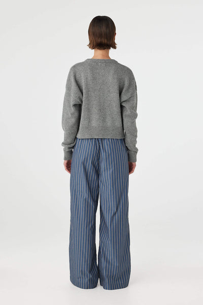 Back view of the Bobby Cardigan in Grey Marle, showcasing the clean, straight-cut back.
