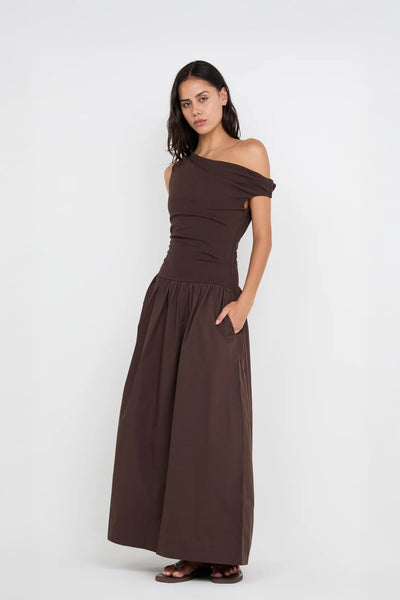 BEC + BRIDGE - FREYA ASYM MAXI DRESS - DARK CHOCOLATE - PERTH BOUTIQUE - AUSTRALIAN BOUTIQUE - WA BOUTIQUE - INTERNATIONAL SHIPPING - USA SHIPPING - PERTH STORES - PERTH STORE - AUSTRALIA - WA - WESTER AUSTRALIA - WOMENS FASHION - FASHION - CLOTHING - WA STOCKIST - PERTH STOCKIST - AUSTRALIAN STOCKIST - STOCKIST