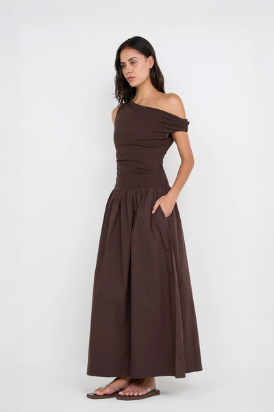 BEC + BRIDGE - FREYA ASYM MAXI DRESS - DARK CHOCOLATE - PERTH BOUTIQUE - AUSTRALIAN BOUTIQUE - WA BOUTIQUE - INTERNATIONAL SHIPPING - USA SHIPPING - PERTH STORES - PERTH STORE - AUSTRALIA - WA - WESTER AUSTRALIA - WOMENS FASHION - FASHION - CLOTHING - WA STOCKIST - PERTH STOCKIST - AUSTRALIAN STOCKIST - STOCKIST