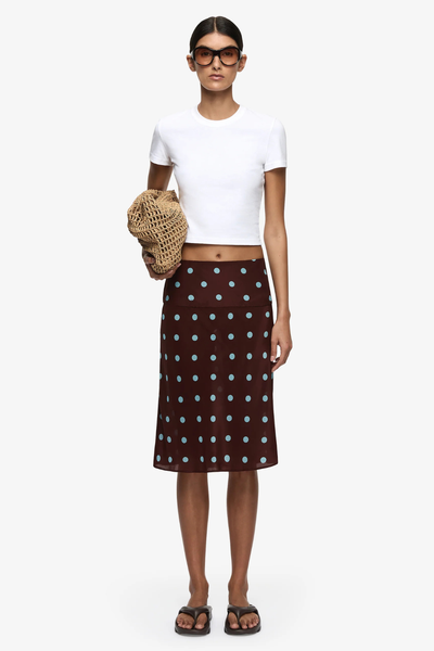 SHOP BEC + BRIDGE MATHILDE MIDI SKIRT IN POLKA DOT ONLINE