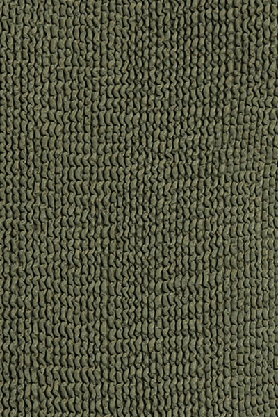 Extreme close-up shot of the khaki green textured crinkle fabric texture.