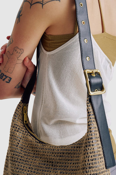 BRIE LEON - LARGE EVERYDAY CROISSANT BUCKLE BAG -  RAFFIA STRIPE - PERTH BOUTIQUE - AUSTRALIAN BOUTIQUE - WA BOUTIQUE - INTERNATIONAL SHIPPING - USA SHIPPING - PERTH STORES - PERTH STORE - AUSTRALIA - WA - WESTER AUSTRALIA - WOMENS FASHION - FASHION - CLOTHING - WA STOCKIST - PERTH STOCKIST - AUSTRALIAN STOCKIST - STOCKIST