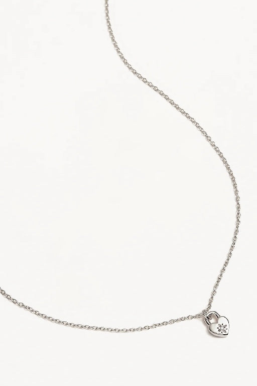 BY CHARLOTTE - CRYSTAL LOTUS HEART PADLOCK NECKLACE - SILVER - PERTH STOCKIST - AUSTRALIAN STOCKIST - WA STOCKIST - AUSTRALIA STOCKIST - AUS STOCKIST - PERTH BOUTIQUE - WA BOUTIQUE - AUS BOUTIQUE - AUSTRALIA BOUTIQUE
