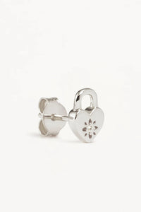 BY CHARLOTTE - CRYSTAL LOTUS HEART PADLOCK STUD EARRINGS - SILVER - PERTH STOCKIST - AUSTRALIAN STOCKIST - WA STOCKIST - AUSTRALIA STOCKIST - AUS STOCKIST - PERTH BOUTIQUE - WA BOUTIQUE - AUS BOUTIQUE - AUSTRALIA BOUTIQUE
