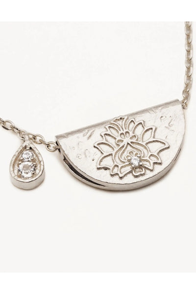 BY CHARLOTTE - LOTUS BIRTHSTONE NECKLACE - SILVER