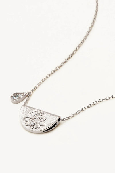 BY CHARLOTTE - LOTUS BIRTHSTONE NECKLACE - SILVER - MARCH - PERTH STOCKIST