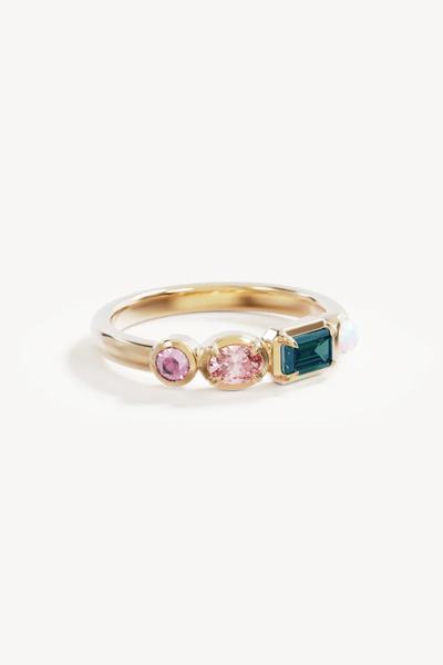 Studio product shot of the By Charlotte You Are Infinite Ring in 18k Gold Vermeil on a clean white background, showcasing the polished 4mm gold vermeil band and multi-colored stones.