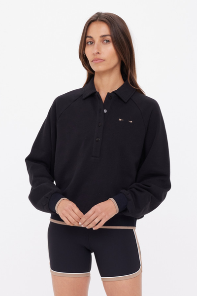 SHOP THE UPSIDE COLLARED ELLE POLO IN BLACK ONLINE