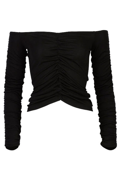 ENA PELLY - ARLI ROUCHED LONG SLEEVE TOP - BLACK