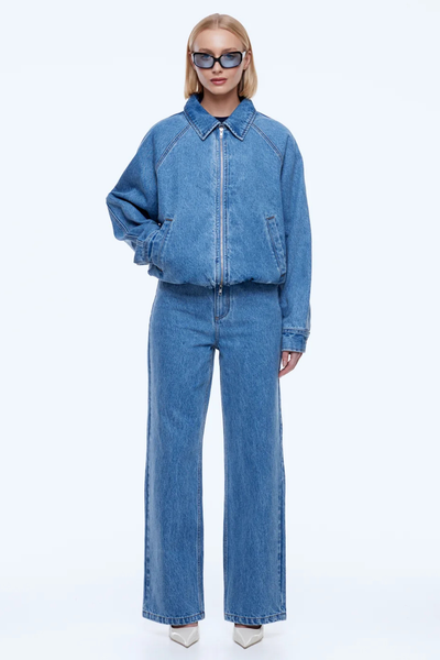 SHOP ENA PELLY BILLY DENIM BOMBER IN LIGHT INDIGO ONLINE