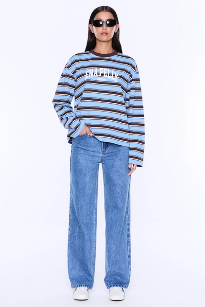 SHOP ENA PELLY &nbsp;MARIA BOXY LONG SLEEVE TEE IN BLUE/BROWN STRIPE ONLINE