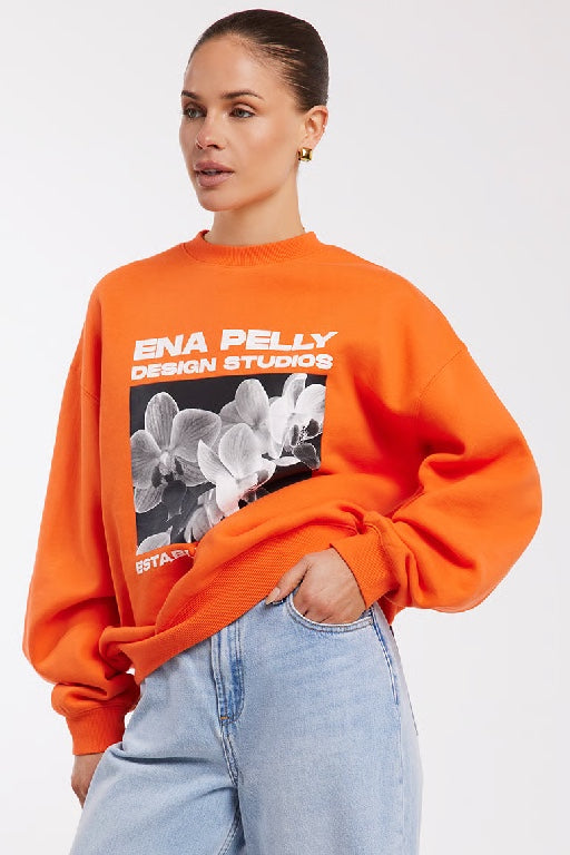 ENA PELLY - ORCHID STUDIOS SWEATSHIRT - MANDARIN - PERTH STOCKIST - AUSTRALIAN STOCKIST - WA STOCKIST - AUSTRALIA STOCKIST - AUS STOCKIST - PERTH BOUTIQUE - WA BOUTIQUE - AUS BOUTIQUE - AUSTRALIA BOUTIQUE 