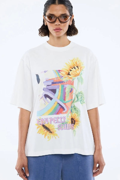 ENA PELLY - SUNFLOWER WARP TEE - VINTAGE WHITE - PERTH BOUTIQUE - AUSTRALIAN BOUTIQUE - WA BOUTIQUE - INTERNATIONAL SHIPPING - USA SHIPPING - PERTH STORES - PERTH STORE - AUSTRALIA - WA - WESTER AUSTRALIA - WOMENS FASHION - FASHION - CLOTHING - WA STOCKIST - PERTH STOCKIST - AUSTRALIAN STOCKIST - STOCKIST