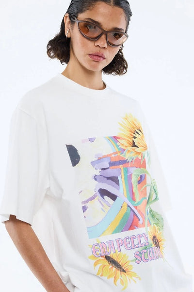 ENA PELLY - SUNFLOWER WARP TEE - VINTAGE WHITE - PERTH BOUTIQUE - AUSTRALIAN BOUTIQUE - WA BOUTIQUE - INTERNATIONAL SHIPPING - USA SHIPPING - PERTH STORES - PERTH STORE - AUSTRALIA - WA - WESTER AUSTRALIA - WOMENS FASHION - FASHION - CLOTHING - WA STOCKIST - PERTH STOCKIST - AUSTRALIAN STOCKIST - STOCKIST