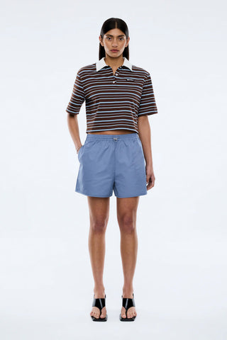 ENA PELLY - VIOLET SHORT SLEEVE POLO - BLUE CHOC STRIPE - PERTH BOUTIQUE - AUSTRALIAN BOUTIQUE - WA BOUTIQUE - INTERNATIONAL SHIPPING - USA SHIPPING - PERTH STORES - PERTH STORE - AUSTRALIA - WA - WESTER AUSTRALIA - WOMENS FASHION - FASHION - CLOTHING - WA STOCKIST - PERTH STOCKIST - AUSTRALIAN STOCKIST - STOCKIST