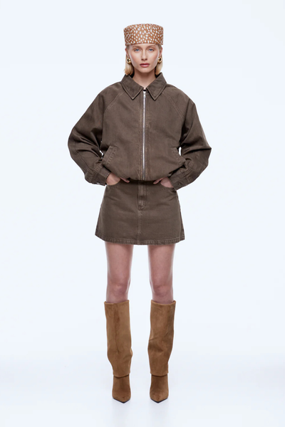 SHOP ENA PELLY BILLY DENIM BOMBER IN MUSHROOM ONLINE