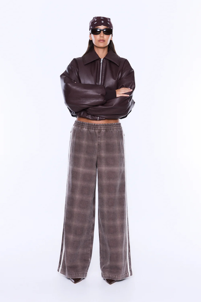 SHOP ENA PELLY MYLA WIDE LEG PANT IN BURGUNDY CHECK ONLINE