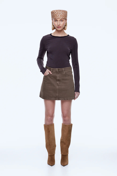 SHOP ENA PELLY STELLA DENIM MINI SKIRT IN MUSHROOM ONLINE