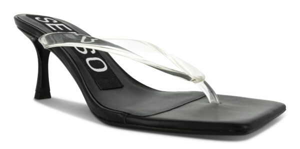 A direct front-on product slice showing the low-profile square toe bedding and the precise edge-molding of the matte kid leather strap upper.