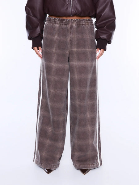 ENA PELLY - MYLA WIDE LEG PANT - BURGUNDY CHECK