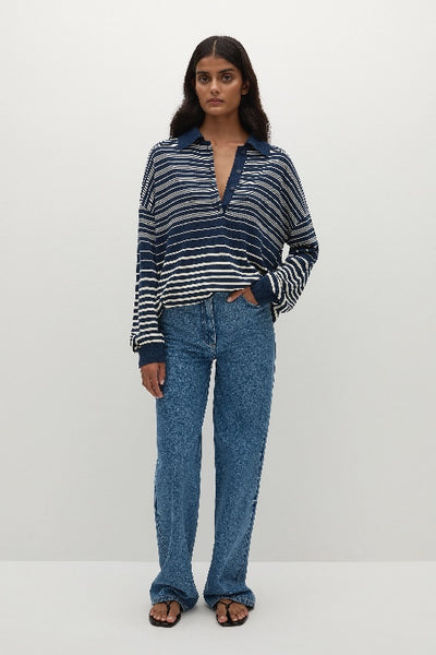 FAITHFULL THE BRAND - HARLOW POLO SCANDI STRIPE - NAVY CREAM  - PERTH BOUTIQUE - AUSTRALIAN BOUTIQUE - WA BOUTIQUE - INTERNATIONAL SHIPPING - USA SHIPPING - PERTH STORES - PERTH STORE - AUSTRALIA - WA - WESTER AUSTRALIA - WOMENS FASHION - FASHION - CLOTHING - WA STOCKIST - PERTH STOCKIST - AUSTRALIAN STOCKIST - STOCKIST