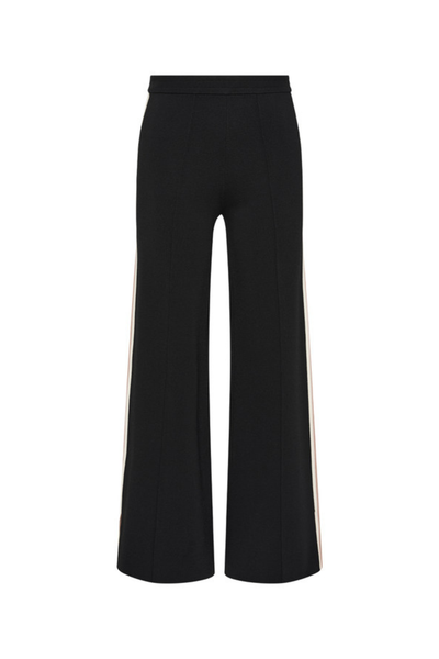 A front view of the Freya Knit Pant in black, showcasing the clean straight-leg silhouette and the smooth finish of the viscose-nylon blend.