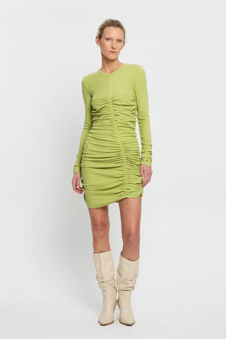 KIVARI - AMAL GATHERED MINI DRESS - LIME