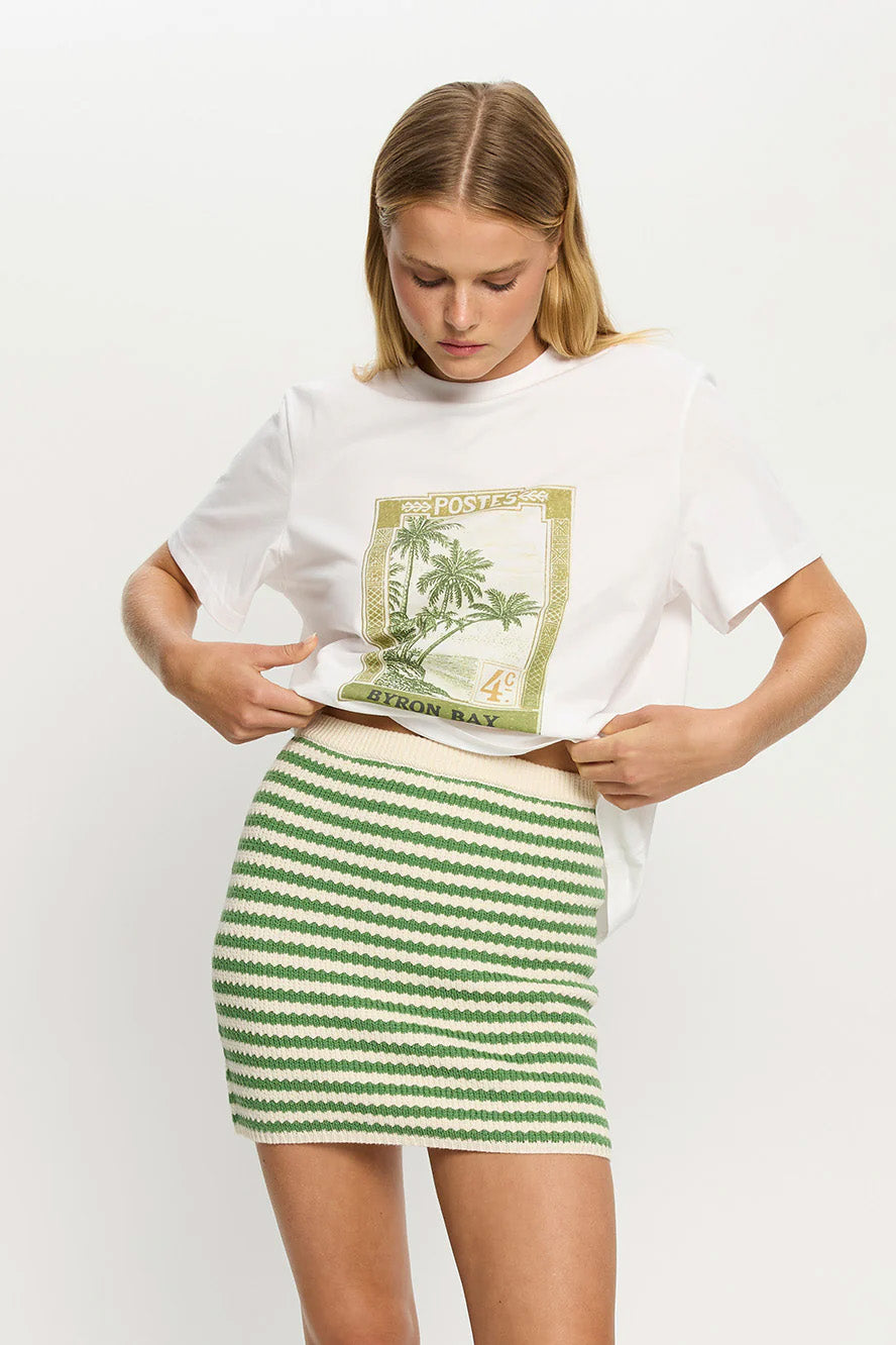 KIVARI - CORINNE KNIT MINI SKIRT - STRIPE - BRYON TEE - WHITE - PERTH BOUTIQUE - AUSTRALIAN BOUTIQUE - WA BOUTIQUE - INTERNATIONAL SHIPPING - USA SHIPPING - PERTH STORES - PERTH STORE - AUSTRALIA - WA - WESTER AUSTRALIA - WOMENS FASHION - FASHION - CLOTHING - WA STOCKIST - PERTH STOCKIST - AUSTRALIAN STOCKIST - STOCKIST