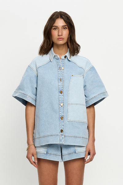 KIVARI - FLORENCE DENIM SHIRT - TWO TONE WASH - PERTH BOUTIQUE - AUSTRALIAN BOUTIQUE - WA BOUTIQUE - INTERNATIONAL SHIPPING - USA SHIPPING - PERTH STORES - PERTH STORE - AUSTRALIA - WA - WESTER AUSTRALIA - WOMENS FASHION - FASHION - CLOTHING - WA STOCKIST - PERTH STOCKIST - AUSTRALIAN STOCKIST - STOCKIST