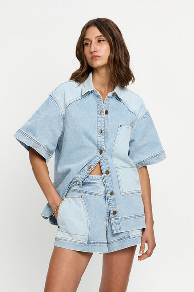 KIVARI - FLORENCE DENIM SHIRT - TWO TONE WASH - PERTH BOUTIQUE - AUSTRALIAN BOUTIQUE - WA BOUTIQUE - INTERNATIONAL SHIPPING - USA SHIPPING - PERTH STORES - PERTH STORE - AUSTRALIA - WA - WESTER AUSTRALIA - WOMENS FASHION - FASHION - CLOTHING - WA STOCKIST - PERTH STOCKIST - AUSTRALIAN STOCKIST - STOCKIST