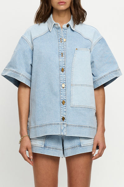 KIVARI - FLORENCE DENIM SHIRT - TWO TONE WASH - PERTH BOUTIQUE - AUSTRALIAN BOUTIQUE - WA BOUTIQUE - INTERNATIONAL SHIPPING - USA SHIPPING - PERTH STORES - PERTH STORE - AUSTRALIA - WA - WESTER AUSTRALIA - WOMENS FASHION - FASHION - CLOTHING - WA STOCKIST - PERTH STOCKIST - AUSTRALIAN STOCKIST - STOCKIST