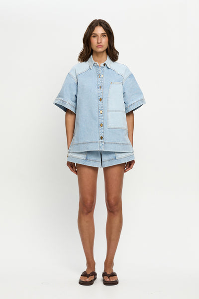 KIVARI - FLORENCE DENIM SHIRT - TWO TONE WASH - PERTH BOUTIQUE - AUSTRALIAN BOUTIQUE - WA BOUTIQUE - INTERNATIONAL SHIPPING - USA SHIPPING - PERTH STORES - PERTH STORE - AUSTRALIA - WA - WESTER AUSTRALIA - WOMENS FASHION - FASHION - CLOTHING - WA STOCKIST - PERTH STOCKIST - AUSTRALIAN STOCKIST - STOCKIST