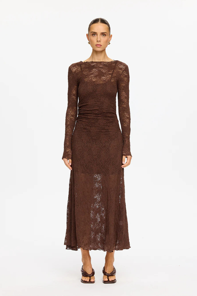 SHOP KIVARI MARIE LACE MAXI DRESS IN CHOCOLATE ONLINE