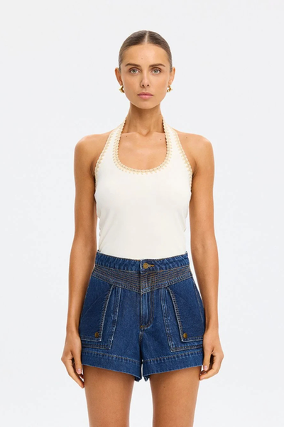 SHOP KIVARI RHEA HALTER TOP IN CREAM ONLINE