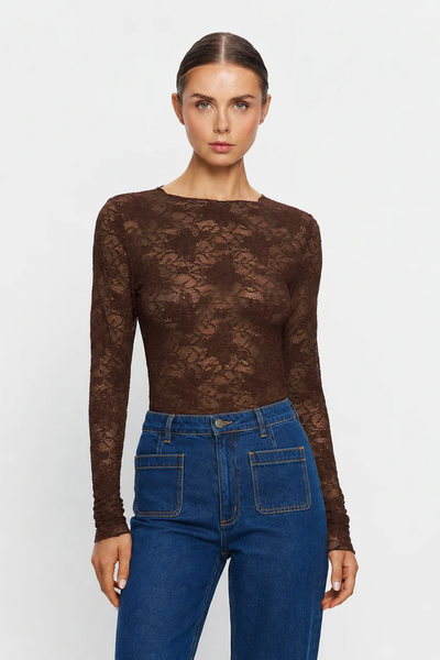 SHOP KIVARI VICTORIA LACE TOP IN CHOCOLATE ONLINE