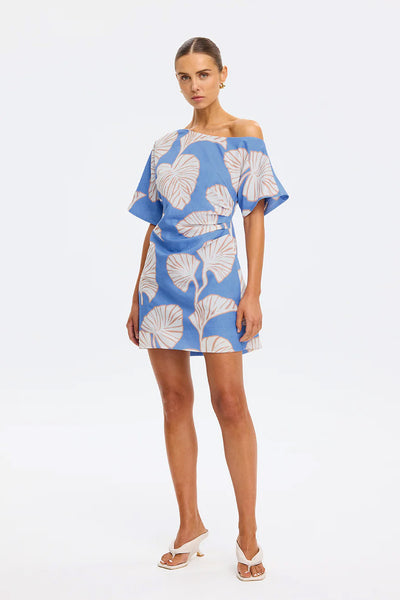 KIVARI - KIVARI - ILANA OFF SHOULDER MINI DRESS - BLUE IVORY - PERTH BOUTIQUE - AUSTRALIAN BOUTIQUE - WA BOUTIQUE - INTERNATIONAL SHIPPING - USA SHIPPING - PERTH STORES - PERTH STORE - AUSTRALIA - WA - WESTER AUSTRALIA - WOMENS FASHION - FASHION - CLOTHING - WA STOCKIST - PERTH STOCKIST - AUSTRALIAN STOCKIST - STOCKIST