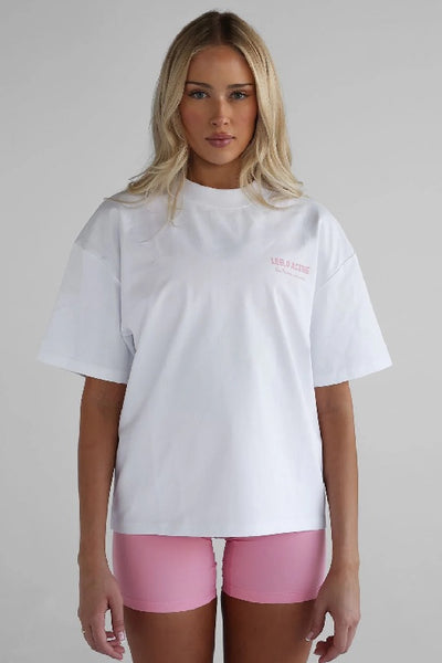 LEELO ACTIVE - PILATES COLLECTION TEE - WHITE/PINK  - PERTH STOCKIST - AUSTRALIAN STOCKIST - WA STOCKIST - AUSTRALIA STOCKIST - AUS STOCKIST - PERTH BOUTIQUE - WA BOUTIQUE - AUS BOUTIQUE - AUSTRALIA BOUTIQUE 