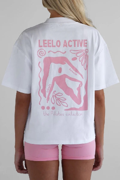 LEELO ACTIVE - PILATES COLLECTION TEE - WHITE/PINK  - PERTH STOCKIST - AUSTRALIAN STOCKIST - WA STOCKIST - AUSTRALIA STOCKIST - AUS STOCKIST - PERTH BOUTIQUE - WA BOUTIQUE - AUS BOUTIQUE - AUSTRALIA BOUTIQUE 