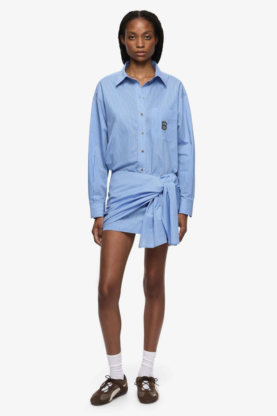 SHOP BEC + BRIDGE LINUS MINI SKIRT IN CHAMBRAY BLUE STRIPE ONLINE