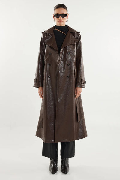 MADISON THE LABEL - HUTSON TRENCH COAT - CHOCOLATE - PERTH STOCKIST - AUSTRALIAN STOCKIST - WA STOCKIST - AUSTRALIA STOCKIST - AUS STOCKIST - PERTH BOUTIQUE - WA BOUTIQUE - AUS BOUTIQUE - AUSTRALIA BOUTIQUE - INTERNATIONAL SHIPPING - TARRIF